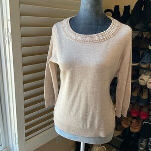 Banana Republic Wool Blend Sweater with Pearl and Bead Embellishment around Neck